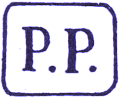 Marque encadrée bleue avec mention P.P. dite de Volo /