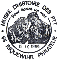Timbre à date de 1985 du musée postal de Riquewihr /