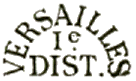Texte circulaire avec nom de ville, numéro et mention : DIST