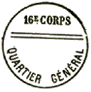 Timbre avec mention : 16 CORPS QUARTIER GENERAL /