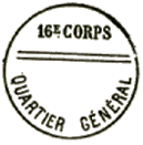 Timbre avec mention : 16 CORPS QUARTIER GENERAL / 