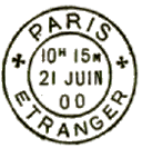 Timbre à date avec croix ville et mention : ETRANGER /