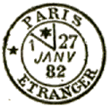 Timbre à date avec étoile sur le coté, ville et mention : ETRANGER /