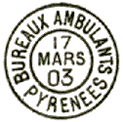 Timbre  date des ambulants avec BUREAUX AMBULANTS et rgion / 