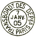 Timbre  date au type 15 avec mention : TRANSBORDt DES DEPes et ville