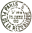 Timbre à date au type 01 avec mention PARIS et numéro du bureau ainsi que le nom /