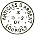Timbre à date au type 01 avec mention : ARTICLES D ARGENT /