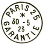 Timbre à date au type 04 avec mention : GARANTIE