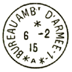 Timbre à date au type 04 avec mention BUREAU AMB D ARMEE, chiffre et étoiles /