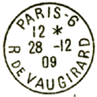 Timbre à date au type 04, années sur 2 chiffres, avec mention : PARIS + numéro du bureau / Nom de rue /