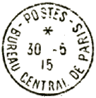 Timbre à date au type 04 avec mention : POSTES BUREAU CENTRAL DE PARIS /