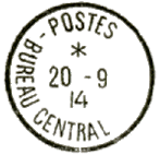 Timbre à date au type 04 avec mention : POSTES BUREAU CENTRAL /