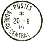 Timbre  date au type 04 avec mention : POSTES BUREAU CENTRAL / 