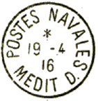 Timbre à date au type 04 avec mention : POSTES NAVALES MEDIT /
