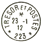 Timbre à date au type 04 avec mention TRESOR ET POSTES chiffre et étoiles /