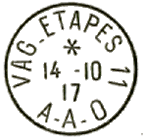 Timbre à date au type 04 avec mention : VAG ETAPES chiffre AAO /
