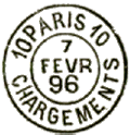 Timbre à date au type 15 avec mention : PARIS CHARGEMENTS et No /