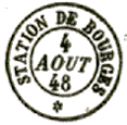 Timbre  date au type 15 avec mention STATION, nom et fleuron