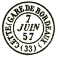 Timbre à date au type 15 avec mention : CETTE (GARE DE BORDEAUX)