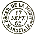 Timbre  date au type 15 avec mention : ESCADRE DE LA MEDIT MARSEILLE / 