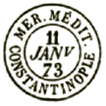 Timbre à date au type 15 avec mention : MER MEDIT CONSTANTINOPLE /