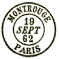Timbre à date au type 15 avec nom de ville de banlieue et mention : PARIS /