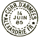 Timbre à date au type 84 avec mention : CORR D ARMEES ALEXANDRIE FR /