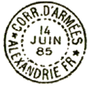 Timbre à date au type 84 avec mention : CORR D ARMEES ALEXANDRIE FR / 