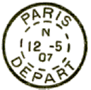 Timbre à date au type 84 avec mention : PARIS DEPART levée de nuit /