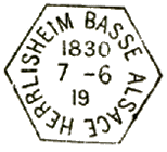 Timbre à date hexagonal sans indication de département /