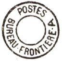 Timbre à date sans bloc dateur avec mention POSTES BUREAU FRONTIERE et lettre /