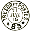 Timbre à date avec mention TRESOR ET POSTE, chiffre et étoiles /