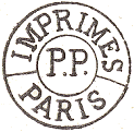 Timbre circulaire avec mention : IMPRIMES PP PARIS /
