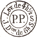 Timbre circulaire mention LEVEE DE, heure, lettre et lettres PP au centre /