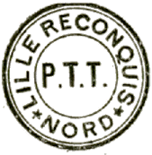 Timbre avec mention : LILLE RECONQUIS *NORD* P.T.T /