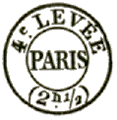 Timbre avec numéro et mention LEVEE, heure et mention PARIS au centre