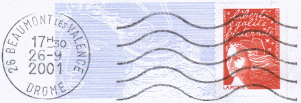 Oblitration mcanique 5 lignes ondules avec timbre  date   gauche