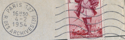 Oblitération mécanique de Parias 5 lignes ondulées avec timbre à date à gauche /
