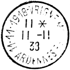 Timbre à date au type 04 avec mention : 11.11.1919 VRIGNE ARDENNES /