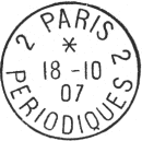 Timbre  date au type 04 avec mention PARIS entours de numros et mention PERIODIQUES / 