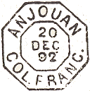Timbre à date 14 hexagonal avec mention : COL FRANC /