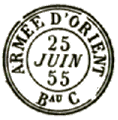 Timbre à date au type 15 avec mention : ARMEE D ORIENT BAU C /