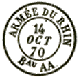 Timbre  date au type 15 avec mention ARMEE DU RHIN Bau et 2 lettres / 