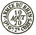 Timbre à date au type 15 avec mention : ARMEE DU RHIN Qr Gl numéro CORPS /