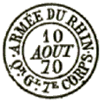 Timbre  date au type 15 avec mention : ARMEE DU RHIN Qr Gl numro CORPS / 