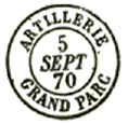 Timbre à date au type 15 avec mention : ARTILLERIE GRAND PARC /