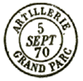 Timbre  date au type 15 avec mention : ARTILLERIE GRAND PARC / 