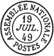 Timbre  date au type 15 avec mention  : ASSEMBLEE NATIONALE POSTES / 