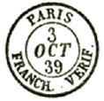 Timbre à date au type 15 avec mention : FRANCH VERIF /