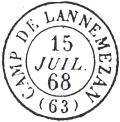 Timbre à date au type 15 avec mention : CAMP DE LANNEMEZAN /